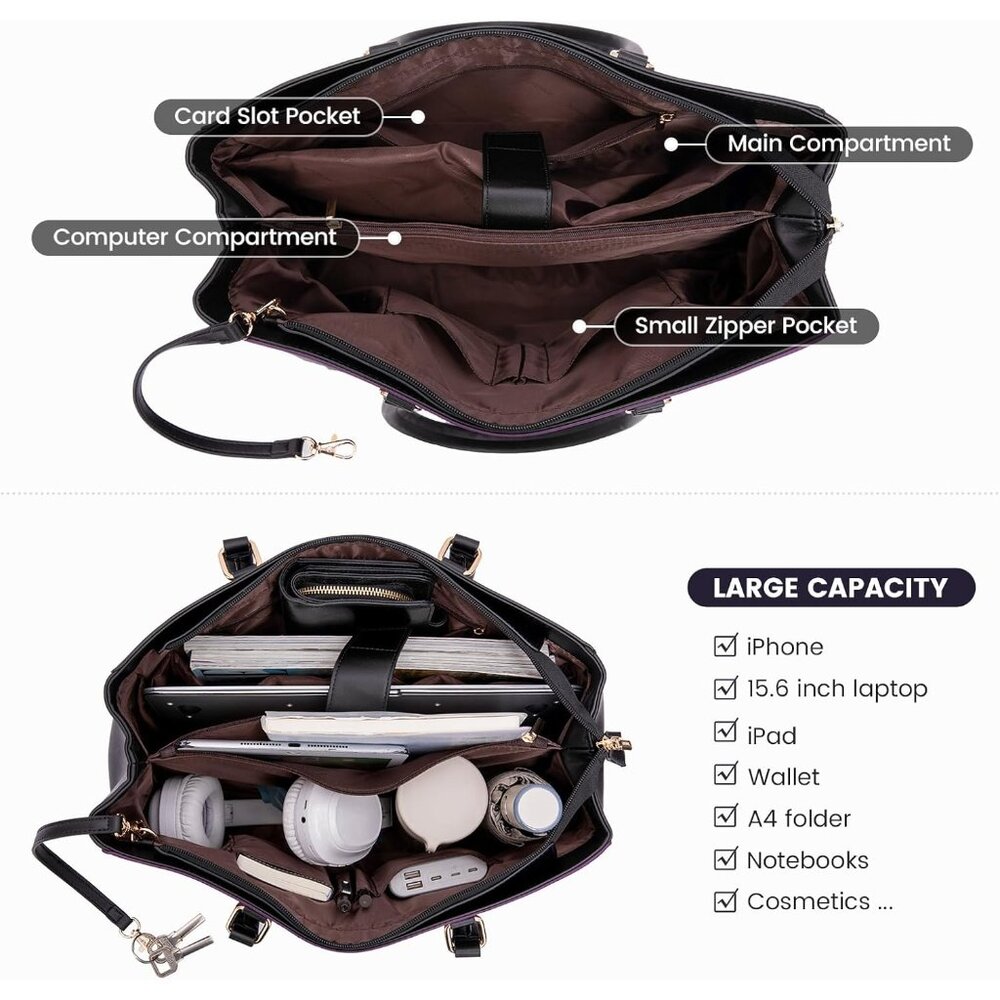 Laptop Bag for Women, 15.6 inch Laptop Tote Work Teacher Bags Cancas Computer Sh - Picture 4 of 7
